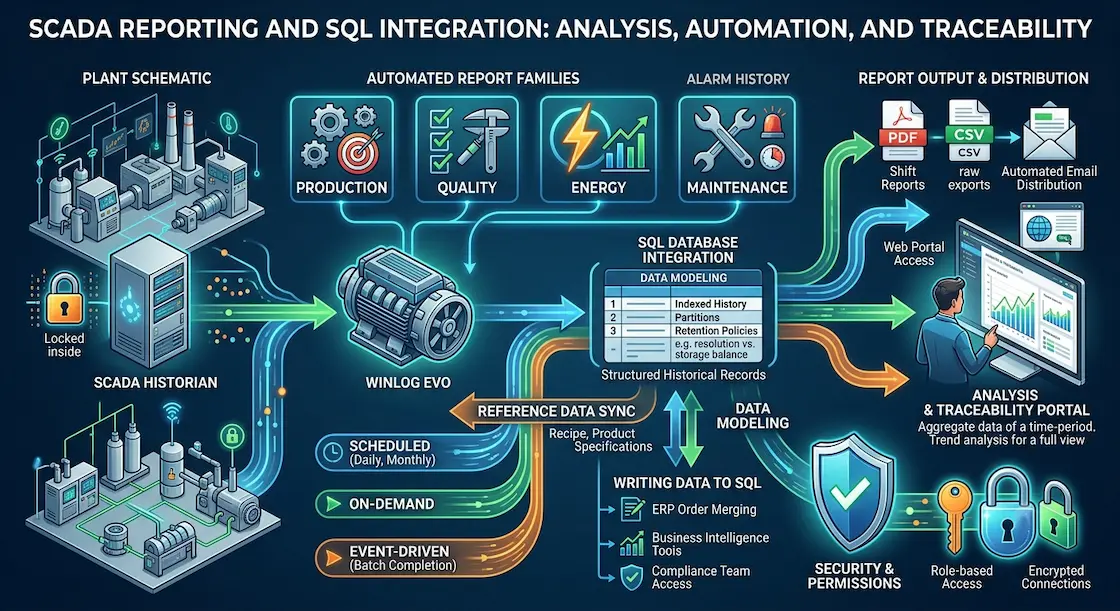 SCADA reporting and SQL integration: data structure, automation and traceability