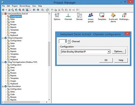 Project Manager screen,the integrated SCADA development environment
