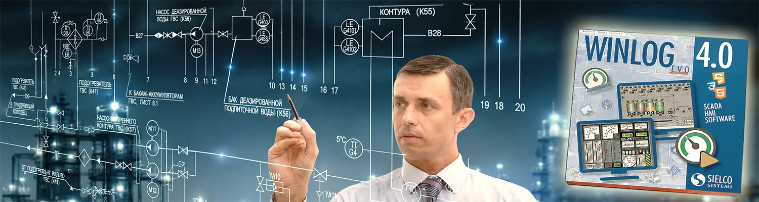 Man designing a scada system using Winlog Evo
