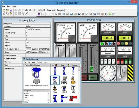 Template Builder screen, tool for creating templates and display pages for SCADA systems